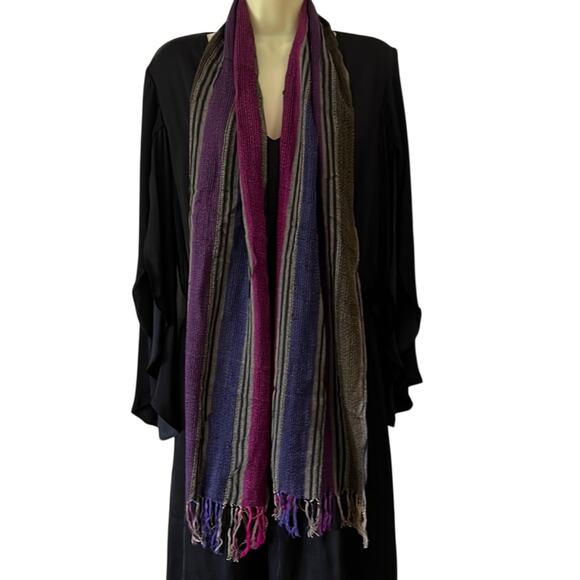 Cassidy Colorful Woven Rayon Striped Scarf Fringed Boho Festival Fashion - Picture 1 of 6